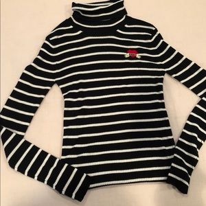 Ribbed Stripe Turtleneck Sweater w/ Heart Detail